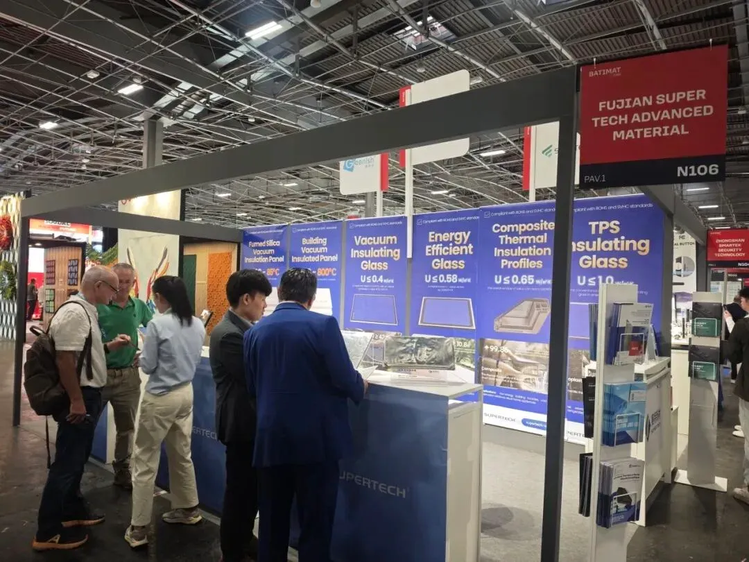 Visitors at the Supertech booth in Hall 1, N106, at BATIMAT 2026 in Paris