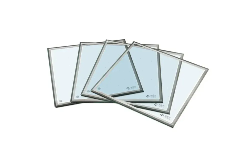 SuperVIG vacuum insulating glass units arranged to show their thin glass construction