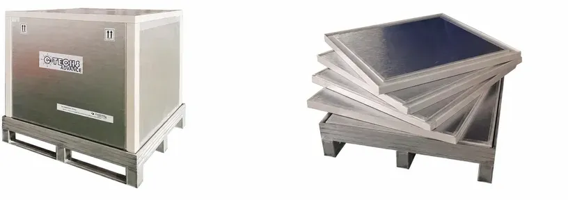 Reference pallet shipper assembled and with its removable insulation panels stacked, as shown in the technical data sheet.