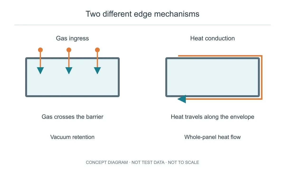 Gas ingress through a barrier and heat conduction along an envelope are different mechanisms.