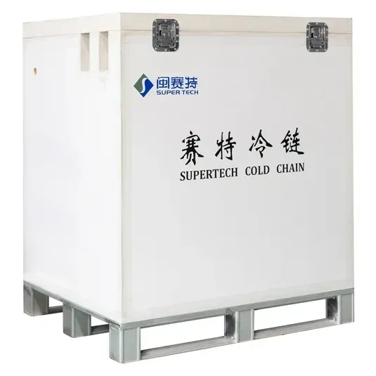 Side view of the pallet-container construction. Confirm fork access and handling limits for the selected version.
